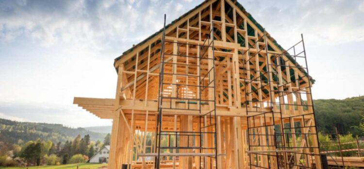 Wooden framing phase of a custom home in Billings MT under construction.